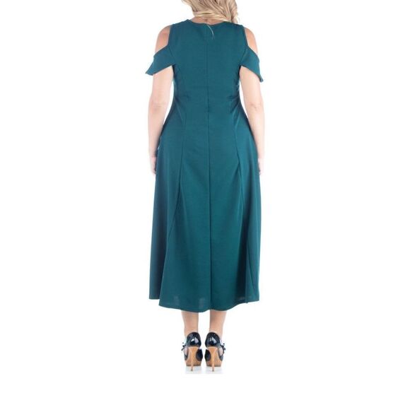 24/7 comfort apparel ruffle cold shoulder maxi dress hunter green 3XL New - Picture 2 of 8